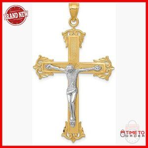 10k Gold Crucifix Pendant Necklace Baroque Jesus Figure 44mm